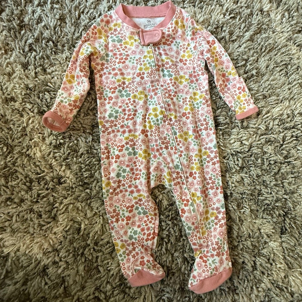 Honest Co. Pink Floral Baby Girl Zip Up Sleeper 0-3 Months