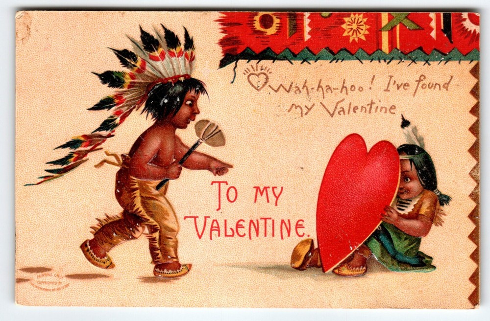 Valentine Postcard Unsigned Ellen Clapsaddle Native American Children 1908