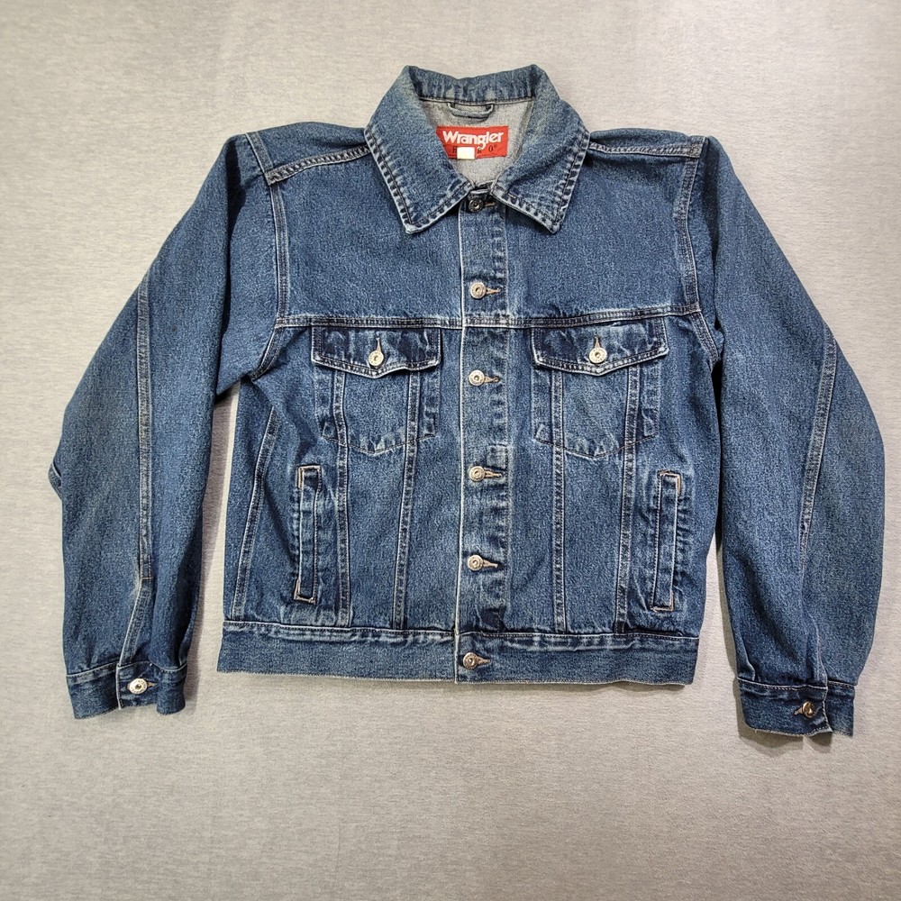Vintage Wrangler Denim Jacket Mens Medium Blue Short Hero Button Up Jean Trucker