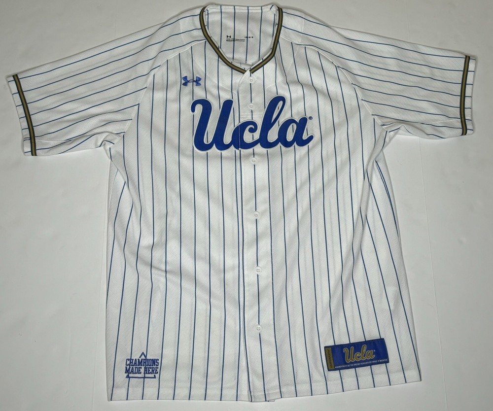 Under Armour UCLA Bruins Mens Large Baseball Jersey White Blue NCAA College  