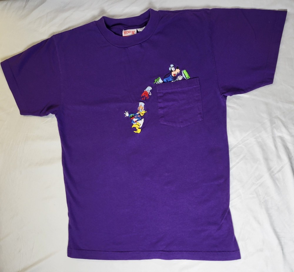 Vintage 90s Embroidered Mickey And Co. Mouse T Shirt With Goofy And Donald Duck.