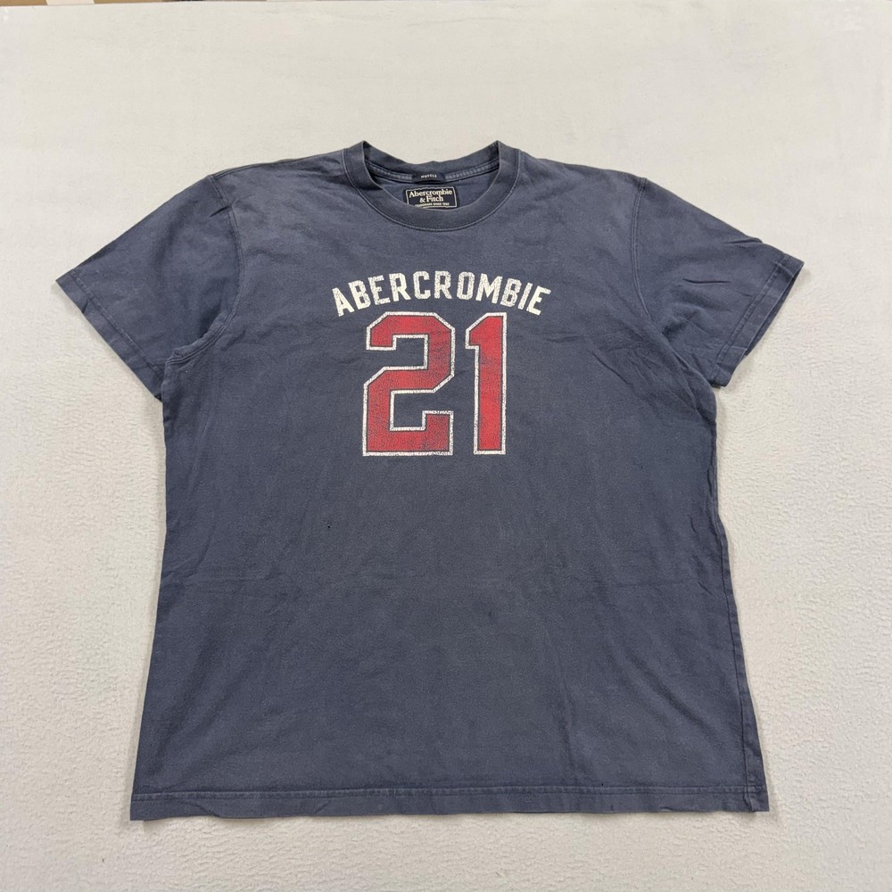Vintage Abercrombie & Fitch Shirt Mens XL Blue 21 Graphic Tee Muscle Fit Sports