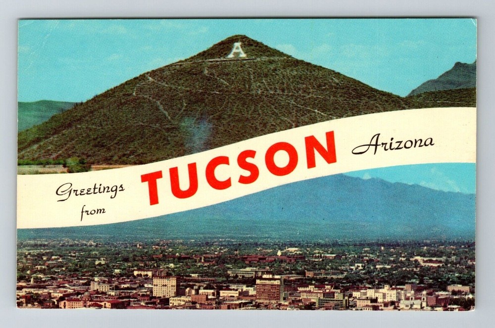 Tucson AZ-Arizona, Scenic Banner Greetings, Mountain View, Vintage Postcard