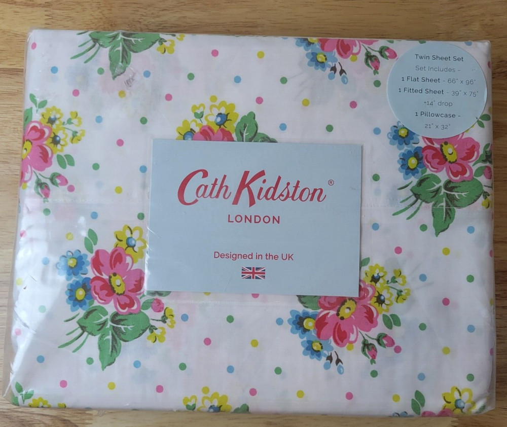Cath Kidston London Floral Bunches Pink 3pc Twin Sheet Set Polka Dot