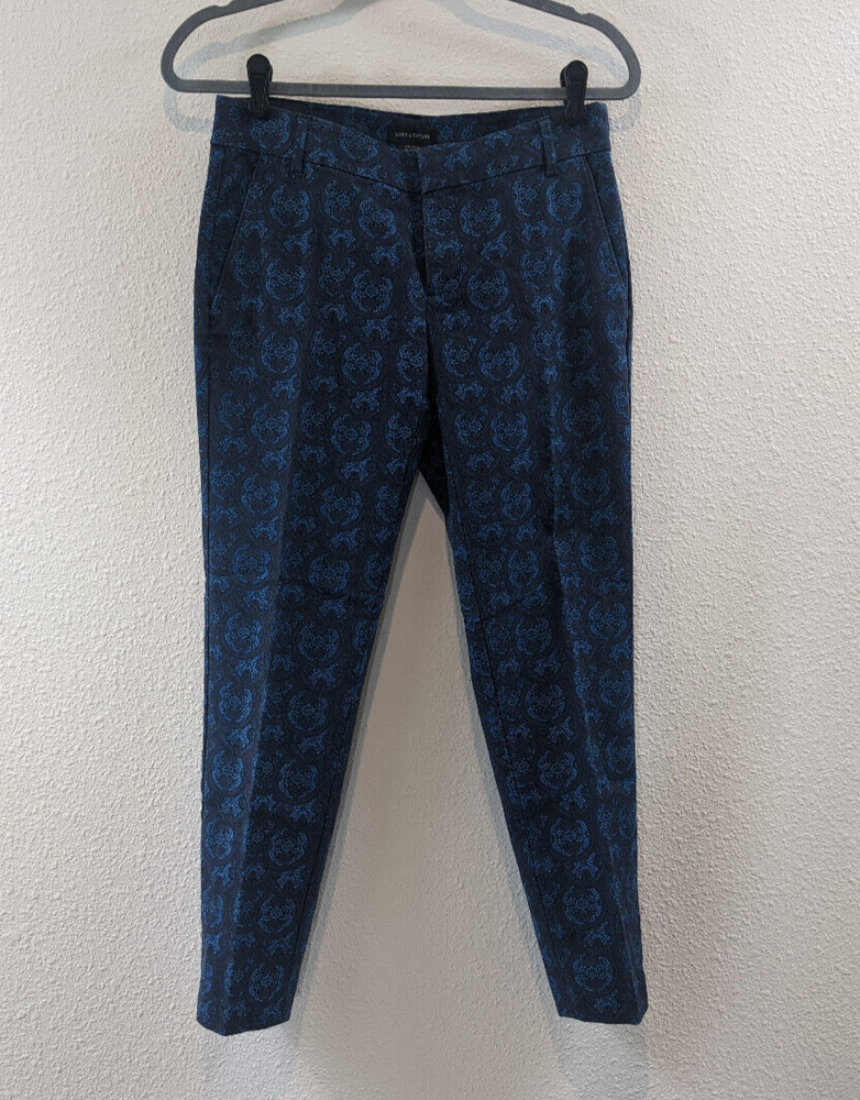 Lord & Taylor Black Blue Print Pull On Skinny Pants with Leg Pockets