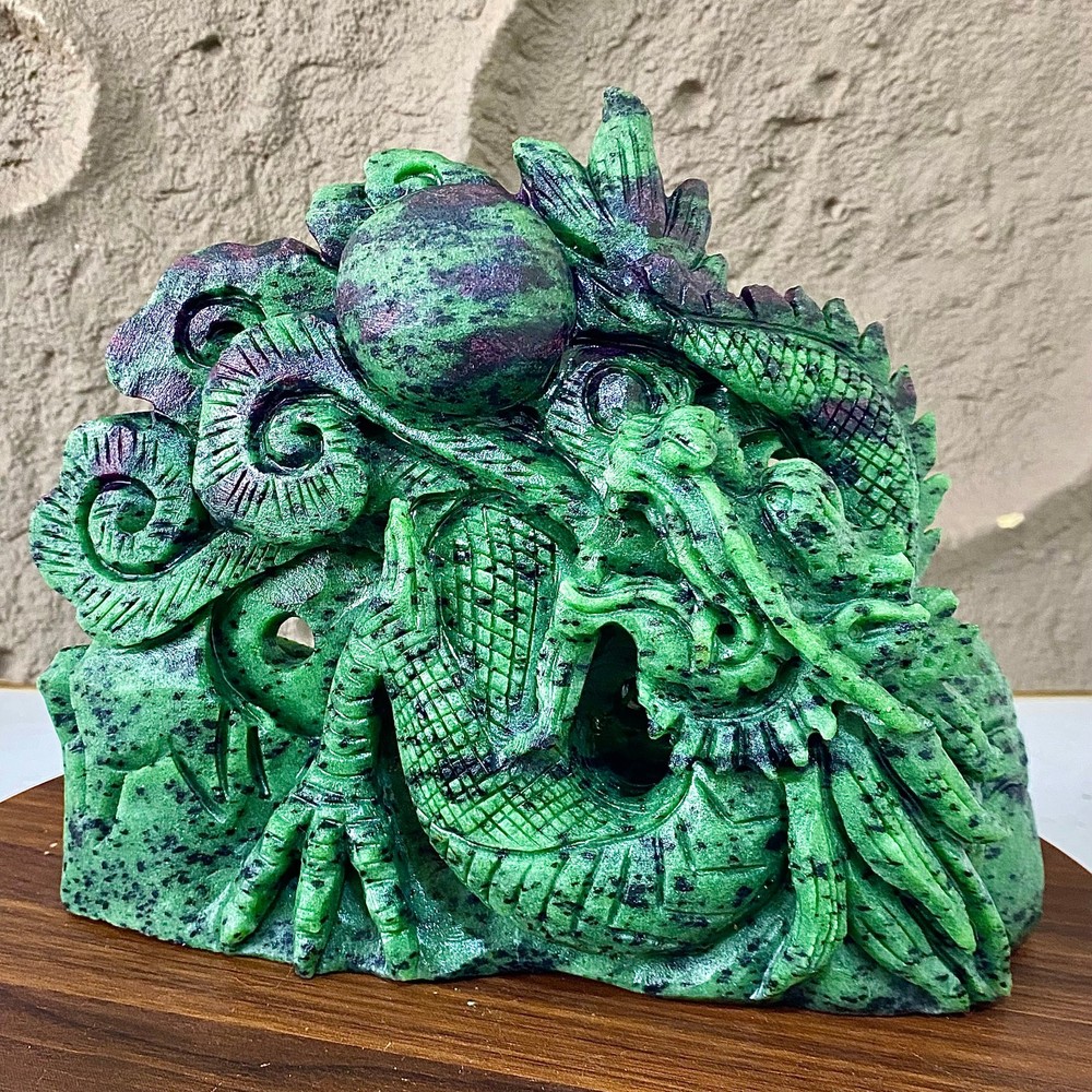 Pegasus Sculpture - Hand Carved Ruby Zoisite Crystal Artifact - 7.4LB