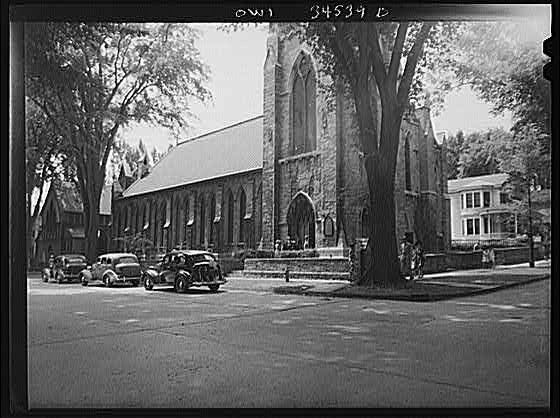 Untitled photo, New York. Oswegans leaving the Episcopal church on, : Oswego