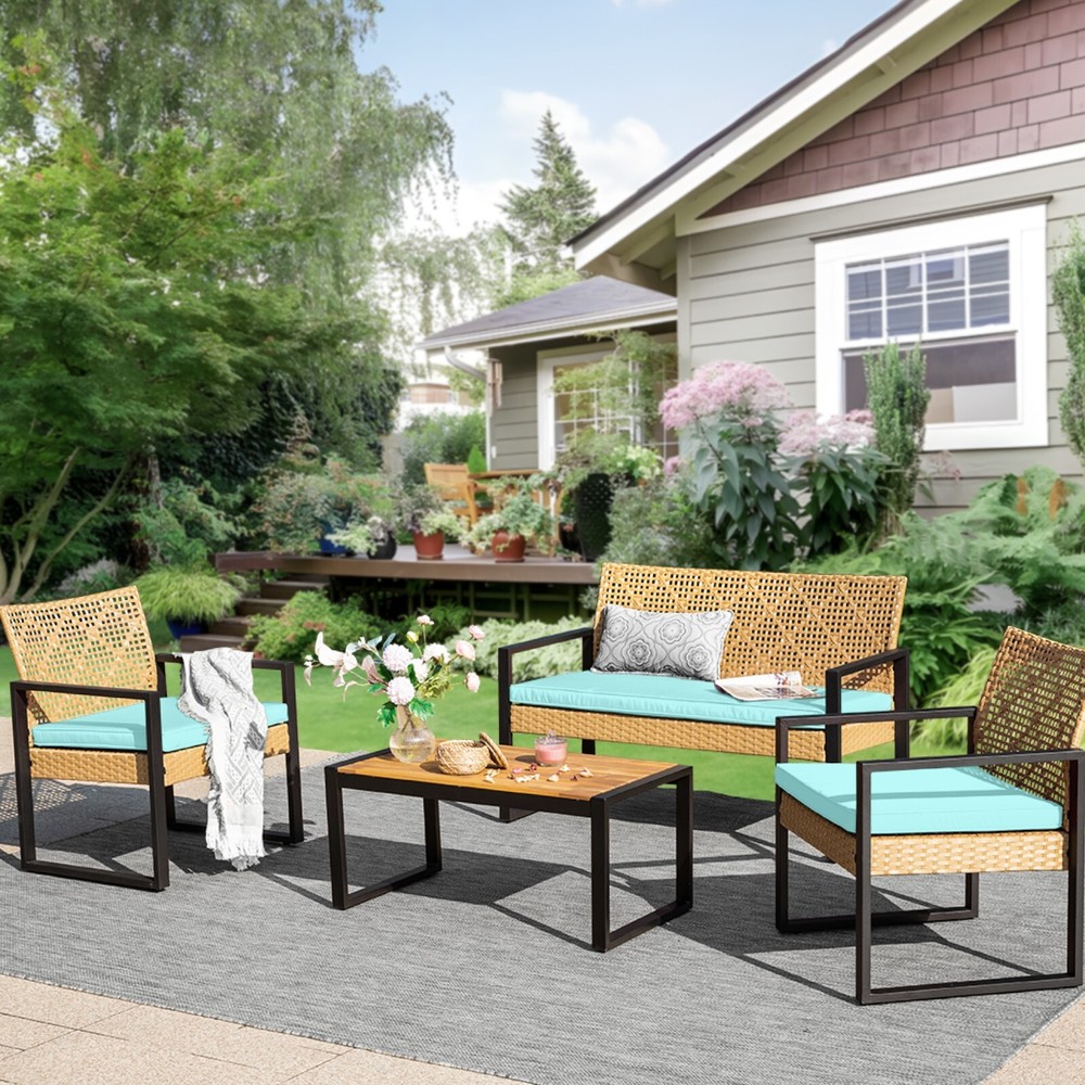 Outdoor Rattan Wicker Patio Conversation Set for Garden or Terrace