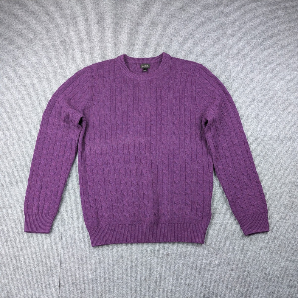 J Crew Cashmere Cable Knit Sweater Mens Medium Italian Yarn Purple Quiet Luxury