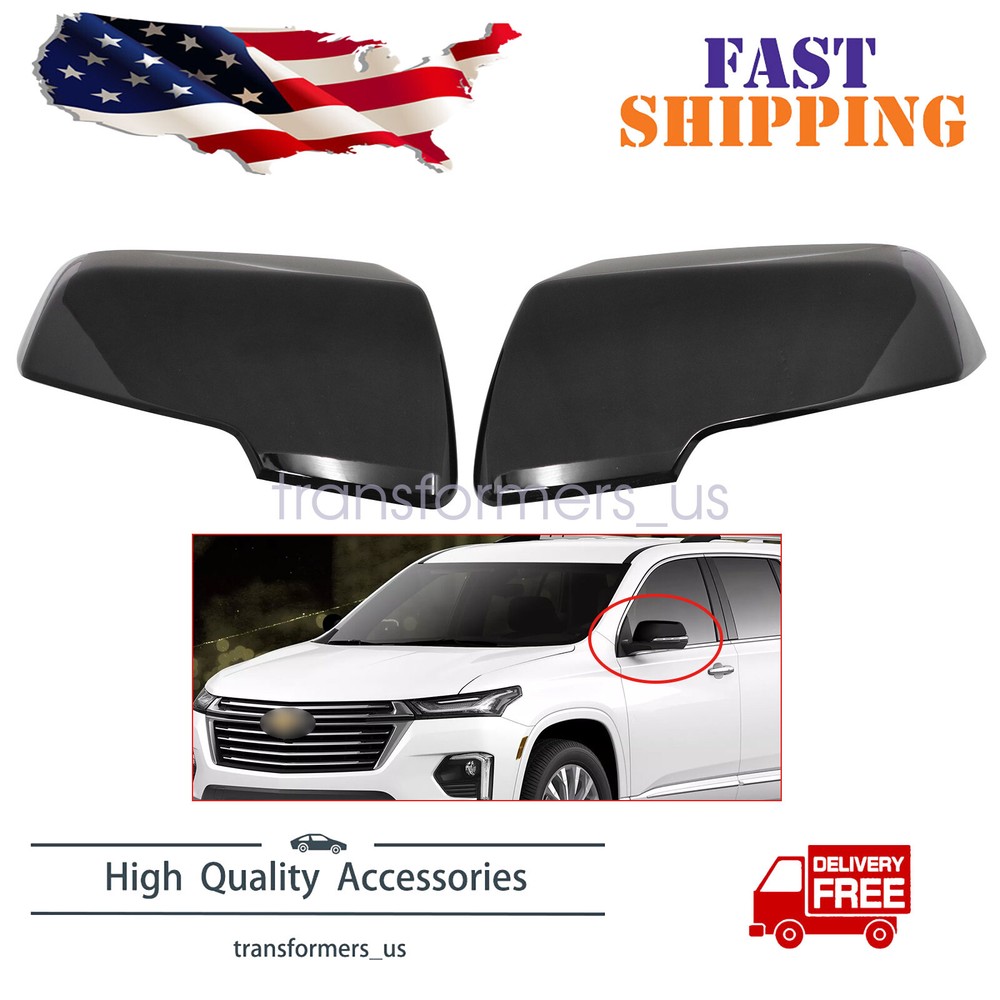 1 Pair Mirror Cover Cap Glossy Black for Chevrolet Chevy Traverse 2018-2024