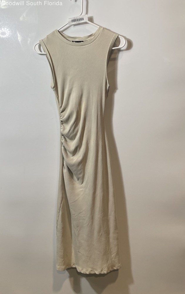 Zara Womens Beige Sleeveless Crew Neck Bodycon Dress Size Small