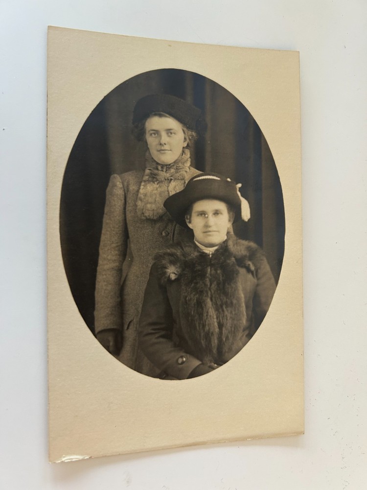 Lot of Two Young Ladies Fur Scarf Coats Hats Portrait Studio RPPC Postcard