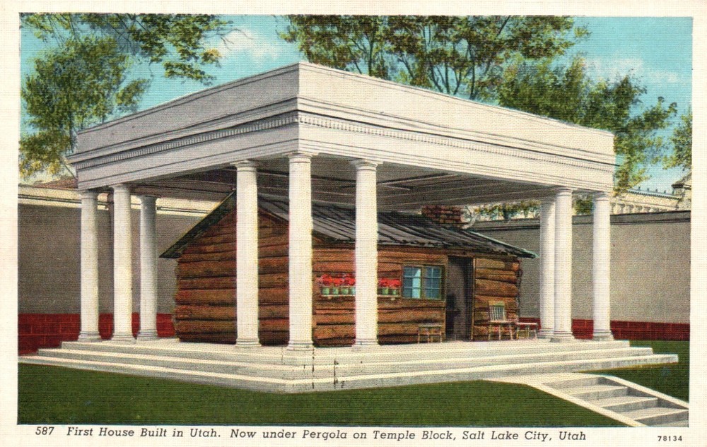 Postcard UT Salt Lake City First Built Utah House Pergola Linen Vintage PC L1178
