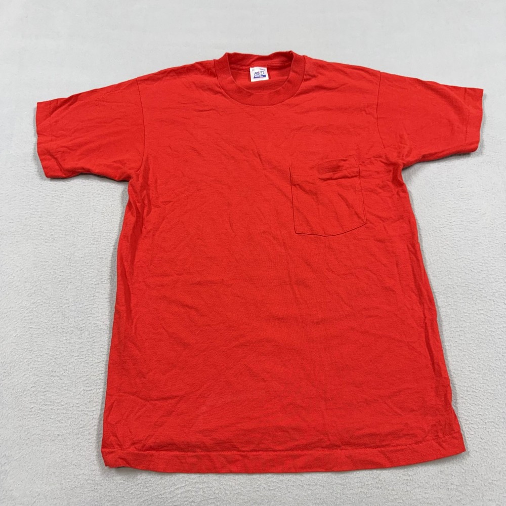 Vintage BVD Shirt Mens Medium Red Pocket Tee Made USA Crewneck selvedge pocket