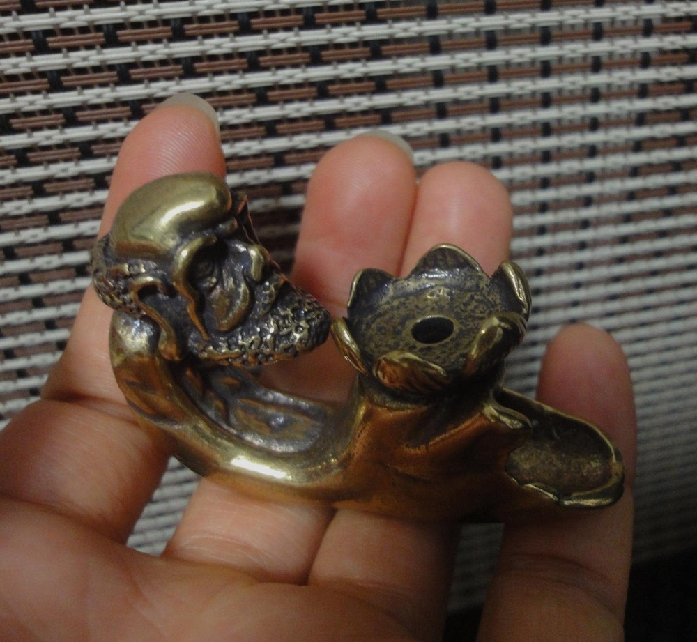 Vintage Style Solid Brass Copper DaMo Old Man Statue Base Incense Stick Holder