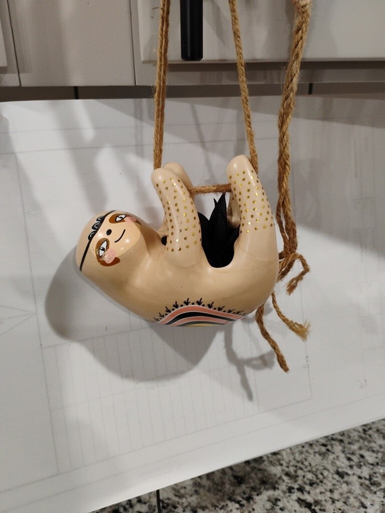 FattyBee Sloth Ceramic Hanging or standing Plant holder 5 inches