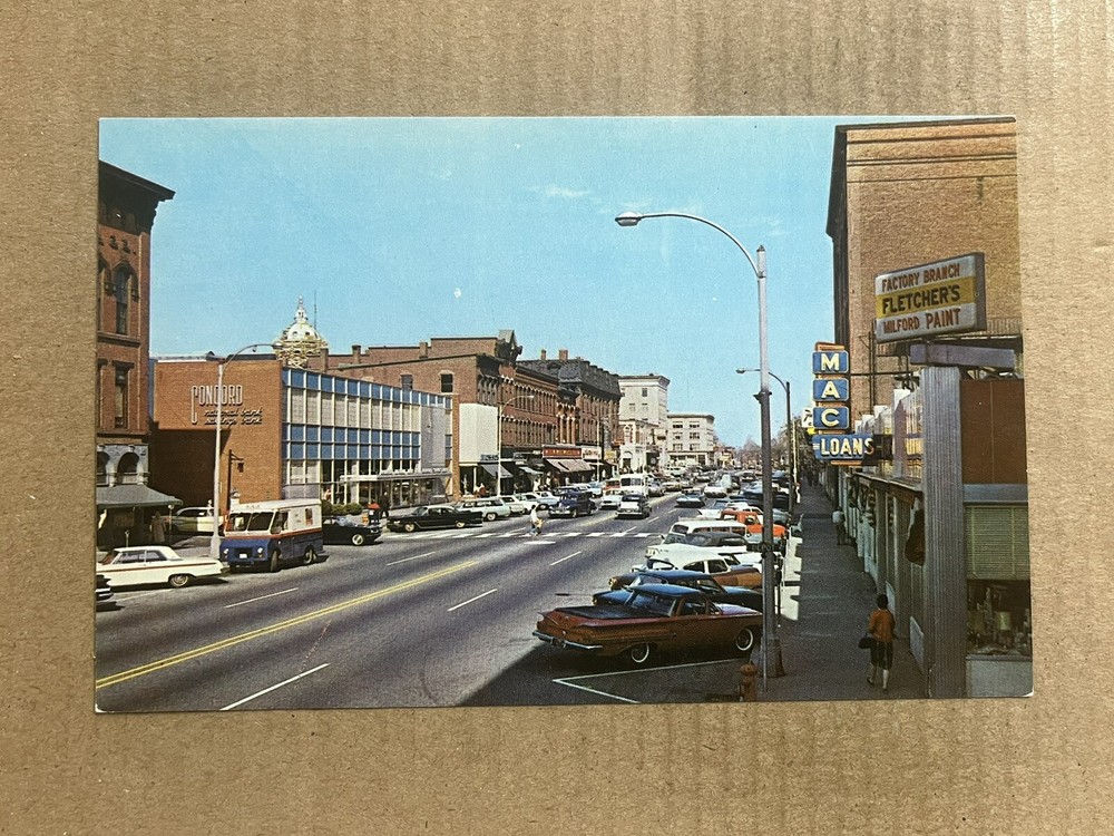 Postcard Concord NH New Hampshire Main Street Bank Old Cars Vintage PC