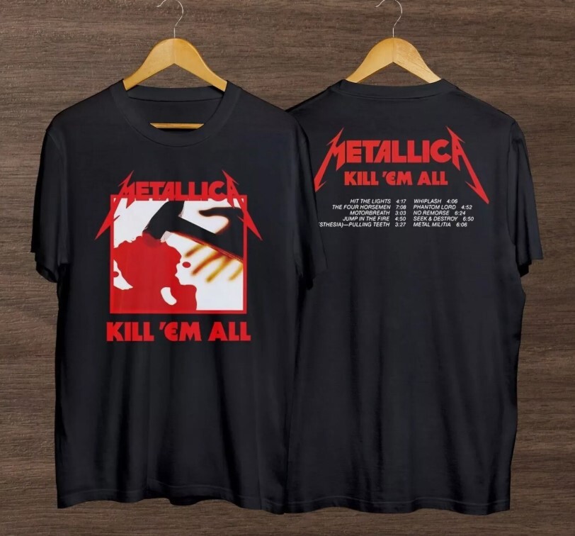 Metallica Kll Em All Tracks T-Shirt, Vintage Metallica Rock Band T-Shirt
