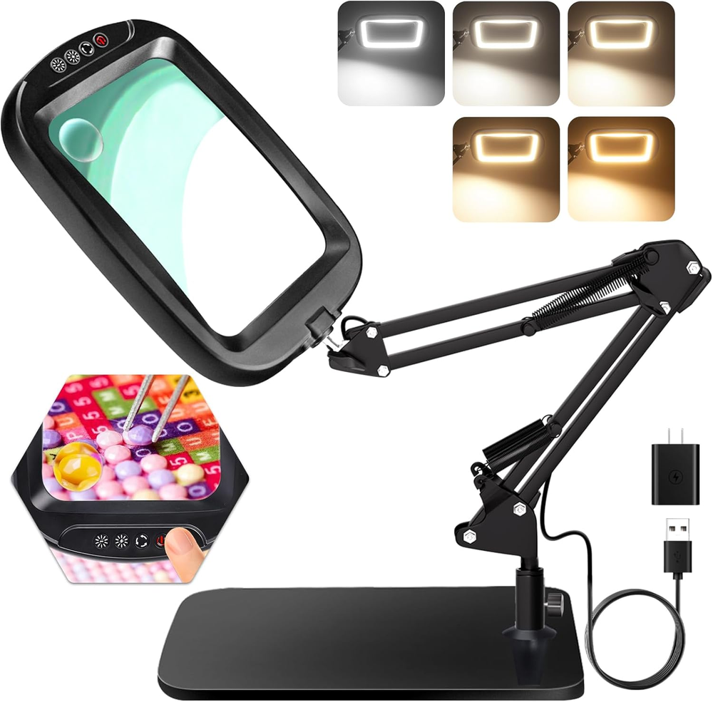 10X 30X Extra Large Magnifying Glass with Light and Stand,7-inch Lighted Magnifi