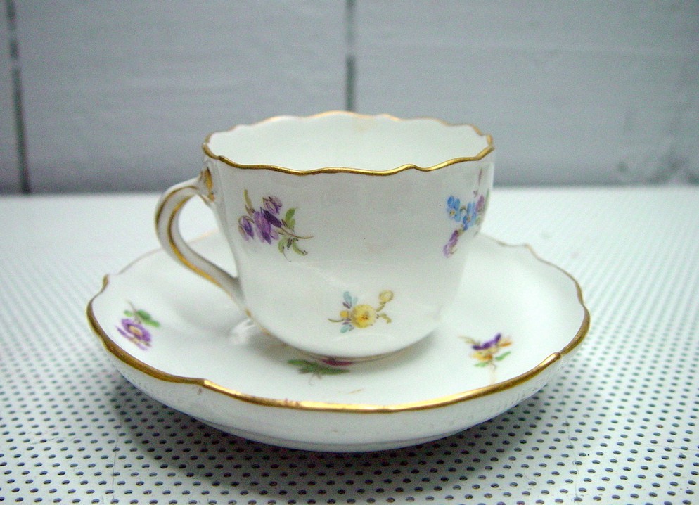 Meissen Scattered Flowers Cup & Saucer Double Swords
