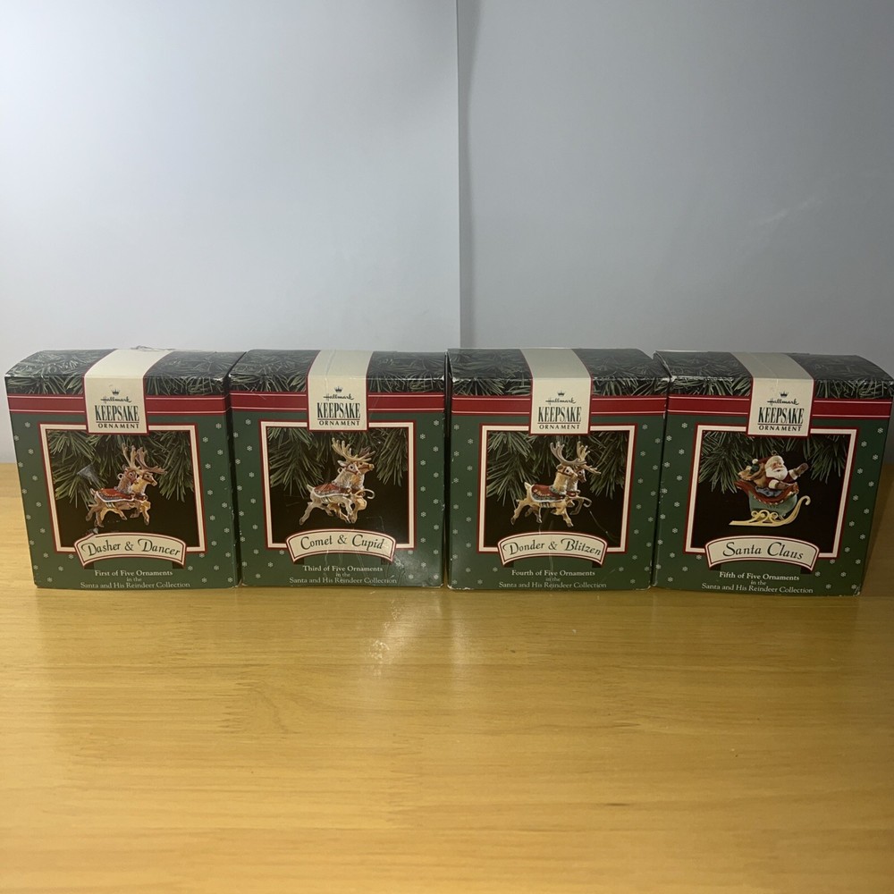 1992 Hallmark Santa Claus & His Reindeer 6 Of 8 Reindeer Ornament Set