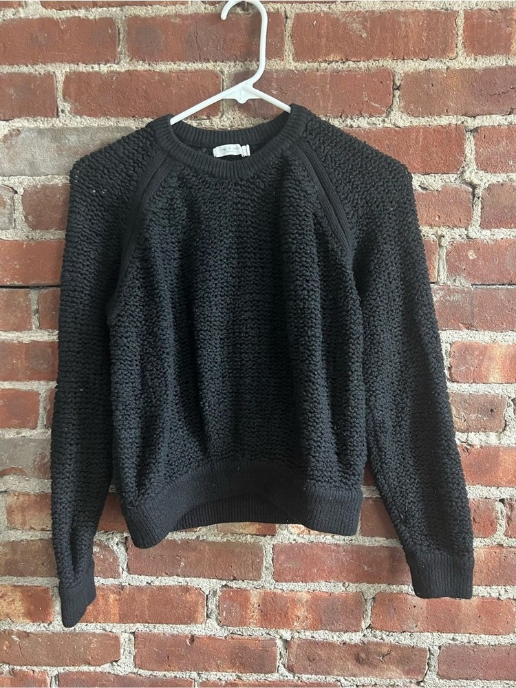 rag & bone Black Knit Crewneck Sweater Wool Cotton Cashmere Blend Sz XS