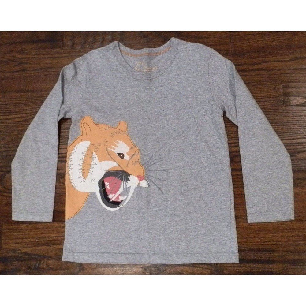 Mini Boden Tiger Grey Long Sleeve Shirt Kids Youth Size 5-6Y