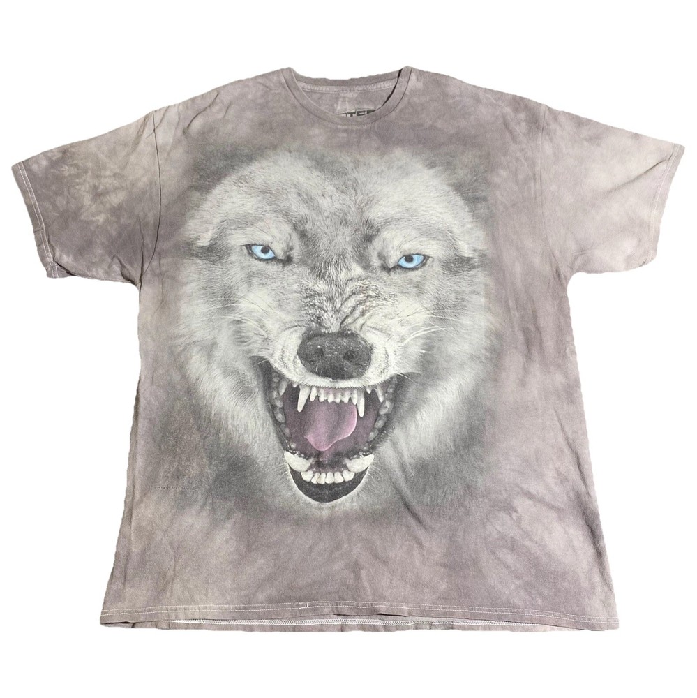 Wolf Shirt Men XL Gray USA Nature Tie Dye Y2K All Over The Mountain Gorpcore Y2K