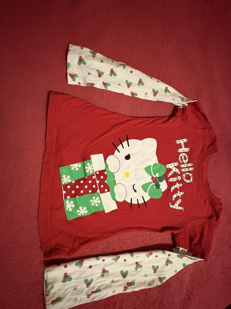 Girls Hello Kitty Christmas Shirt Long Sleeve Red Holiday Top Size S 6/6X