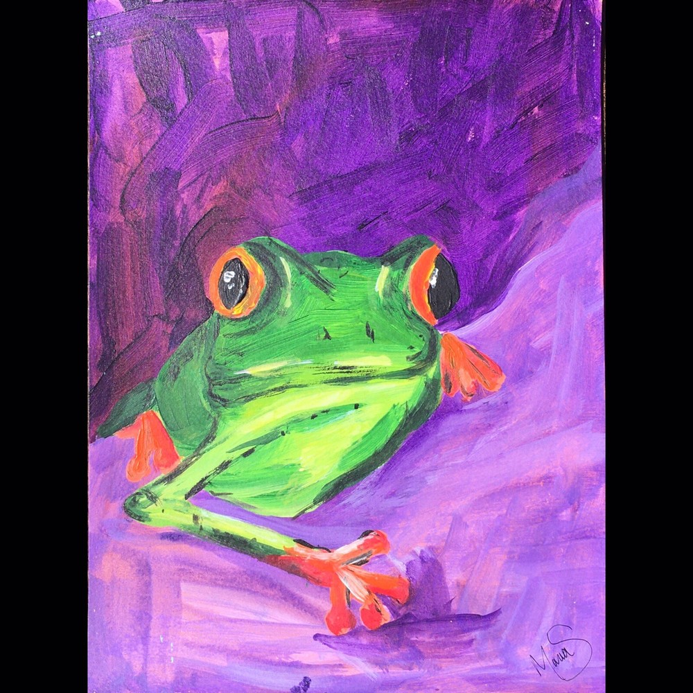Maria Scalf Frog Amphibians Acrylic Home Decor Bright ORIGINAL PAINTING 9x12
