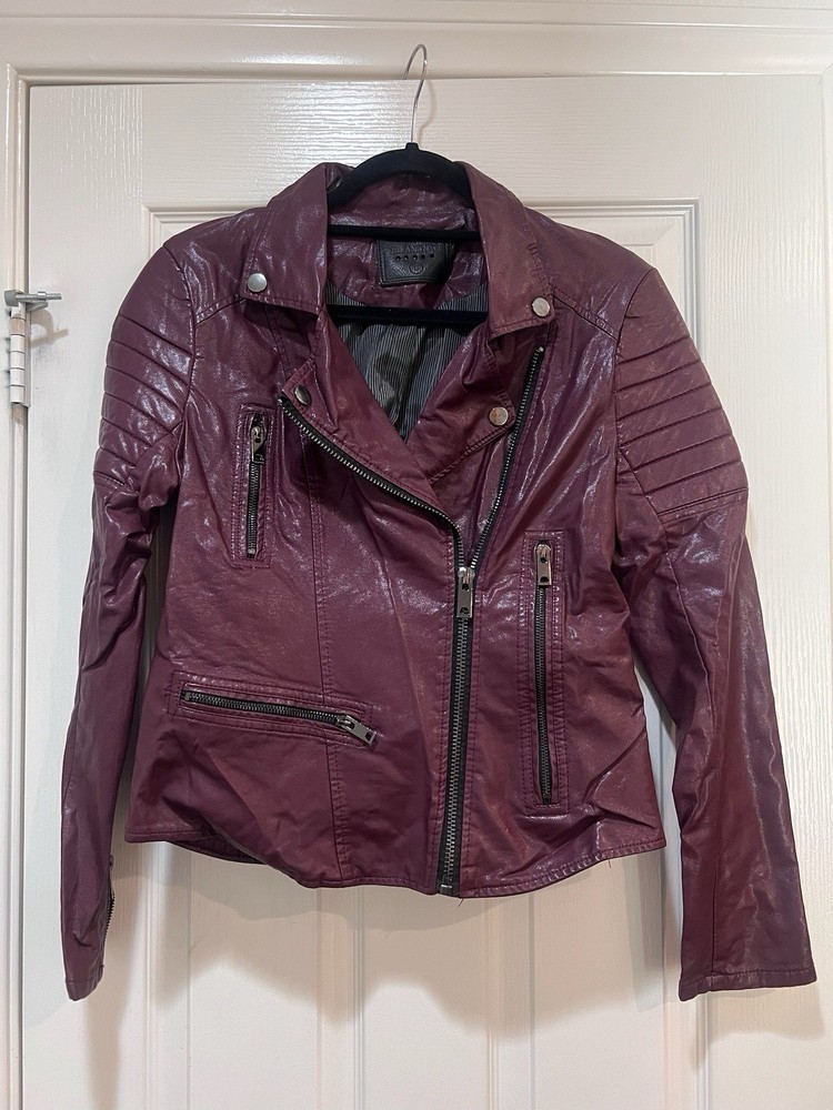 BLANKNYC Faux Vegan Leather Moto Jacket Frankenstorm Burgundy Size Small