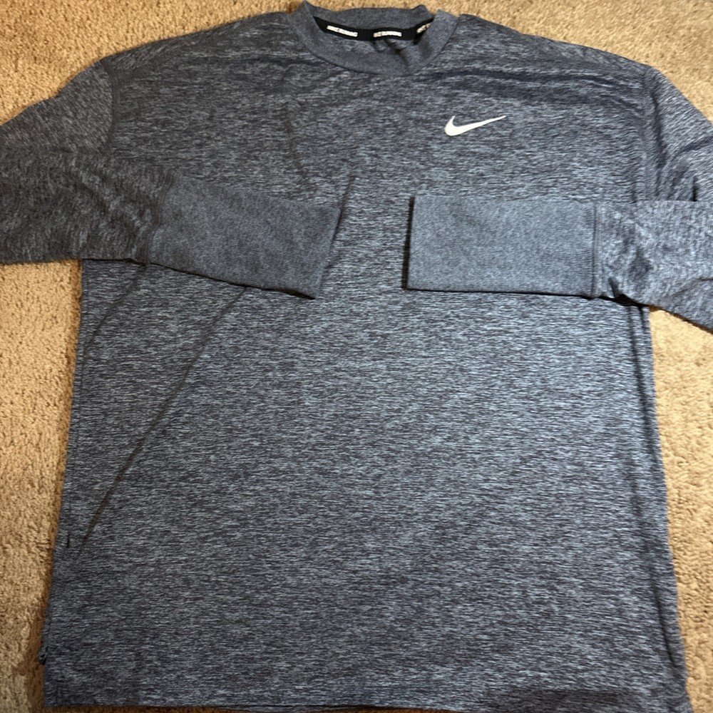Nike Running Dri FitWomen’s Long Sleeve Shirt Size M Heathered Blue Thumb Holes