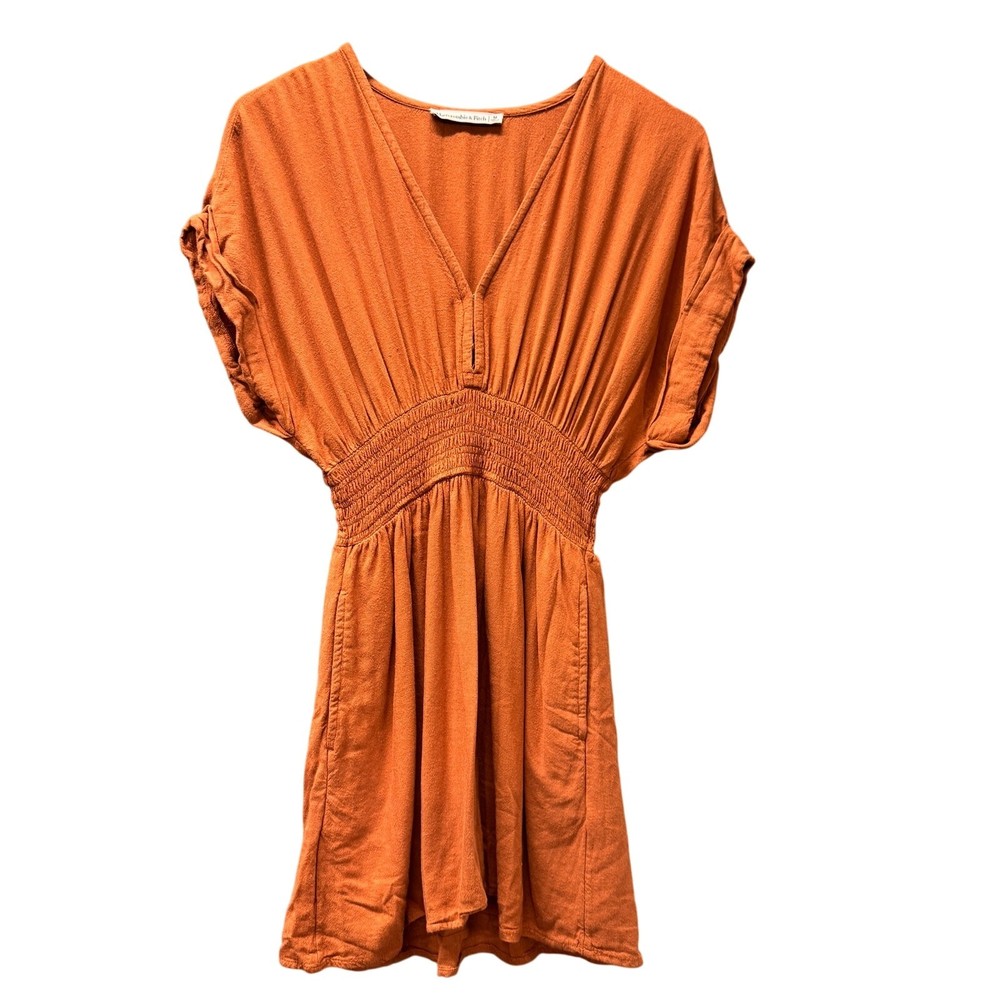 Abercrombie & Fitch Dress Womens Medium Burnt Orange Mini + Pockets V-Neck Boho