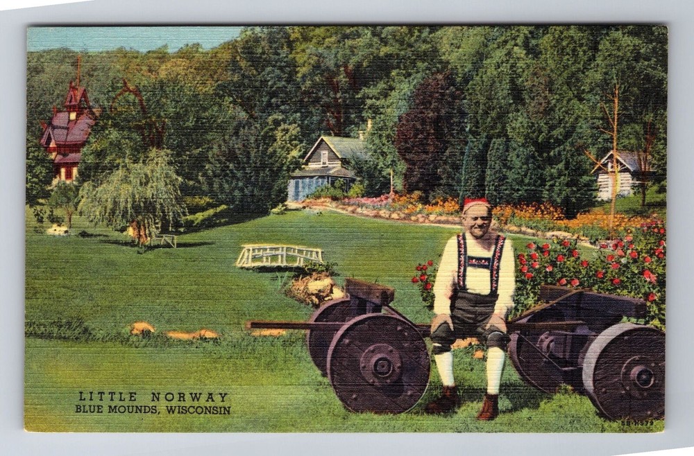 Blue Mounds WI-Wisconsin, Little Norway, Antique, Vintage Souvenir Postcard