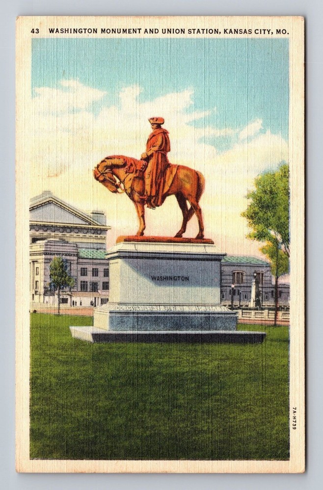 Missouri MO Kansas City Washington Monument Union Station Vintage Postcard