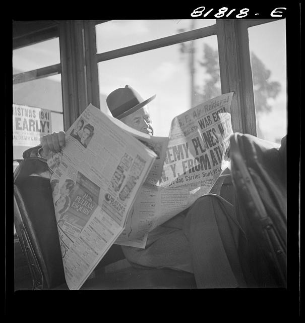 Photo:San Francisco California 1941 Man Reading War News aboard Streetcar