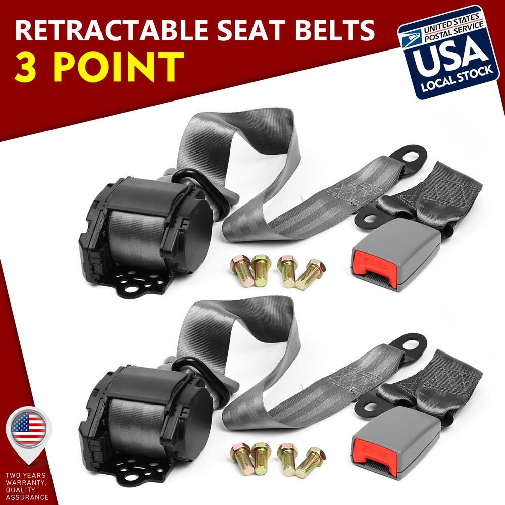 Set of (2) Safety 3 Point Retractable Car Seat Lap Belt Adjustable Kit Universal
