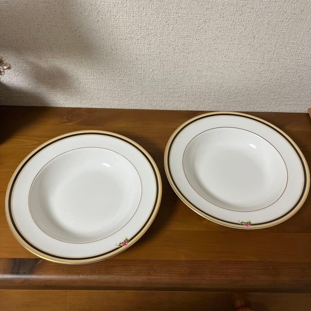 Wedgwood Clio Soup Plate Set of 2 Gold & Pink Floral Unused