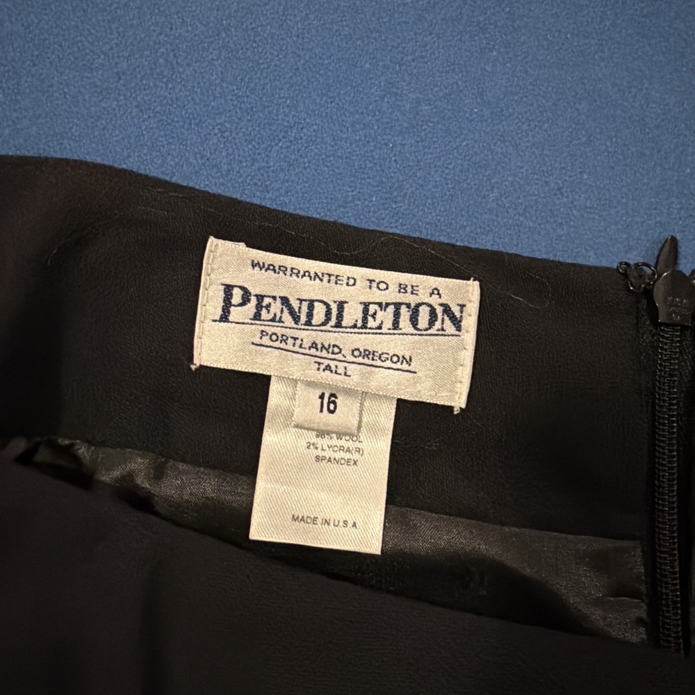 VTG Pendleton Skirt Women’s 16 Tall Black Wool Blend Lined A-Line Career
