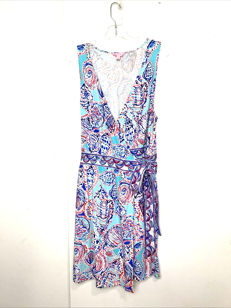 Lilly Pulitzer Faux Wrap Dress Size XL Resort Shell Beach Multicolor Sleeveless