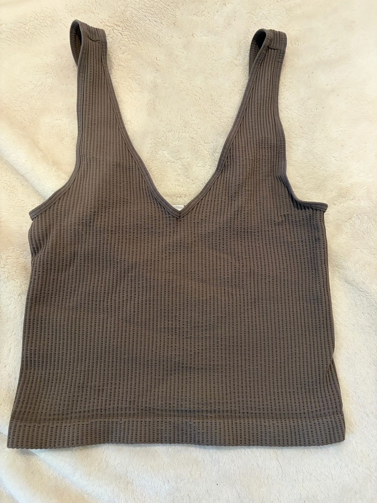 Nikibiki Gray Ribbed Knit V-Neck Sleeveless Wide Strap Stretch Tank Top