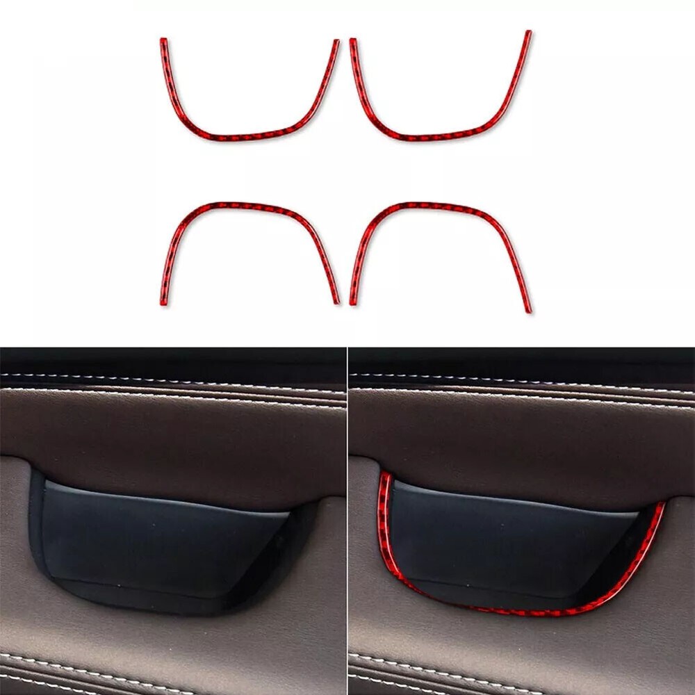 For JX35 QX60 13-16 Red Carbon Fiber Inner Door Armrest Panel Pusher Handle Trim