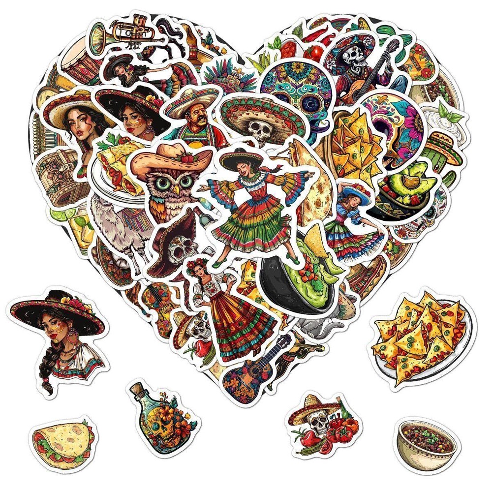 50 Pcs Mexican Stickers Funny Vinyl Mexico Tool Box Stickers for Hardhat Laptop
