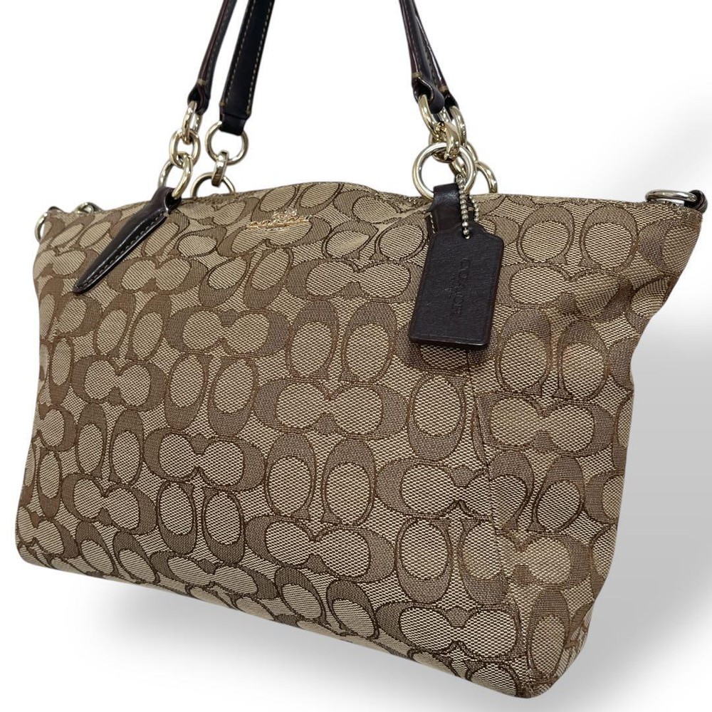 Coach Canvas Handbag with Gold Logo and Carriage Metal Fittings - Pre-Owned Excellent Condition
