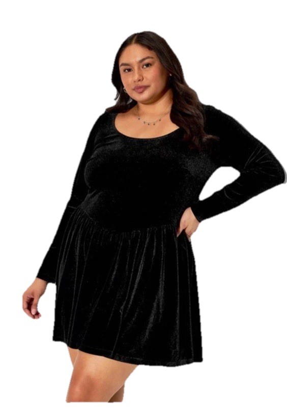 Wild Fable Women's Velvet Long Sleeve Mini A-Line Dress, 4X- Black