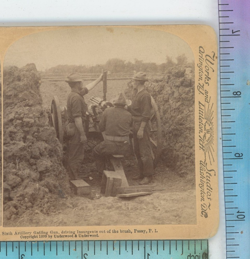 Artillery Gatling Gun Pasay Philippines Underwood Stereoview