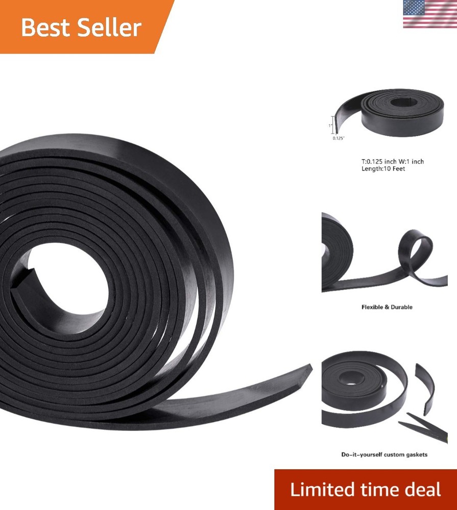 Solid Neoprene Rubber Strips Roll 1/8 .125 inch Thick X 1 inch Wide X 10 Feet...