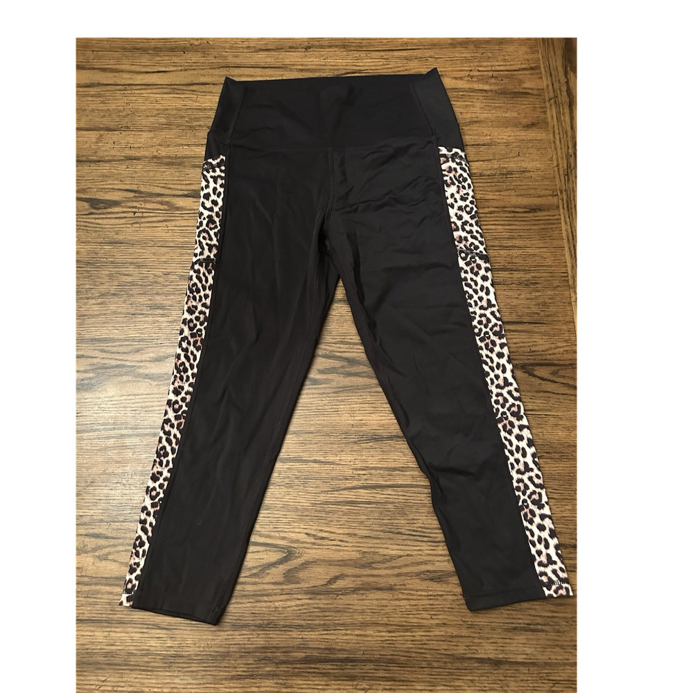 Zyia Active Leopard Print Ankle Leggings High Waist 12 Black Brown Nylon YOUTH