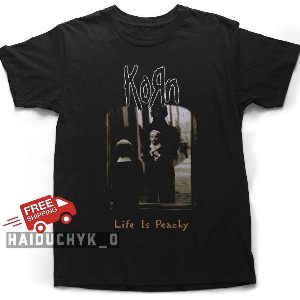 Korn Shirt Life Is Peachy Cotton Unisex Black T-shirt - Free Shipping