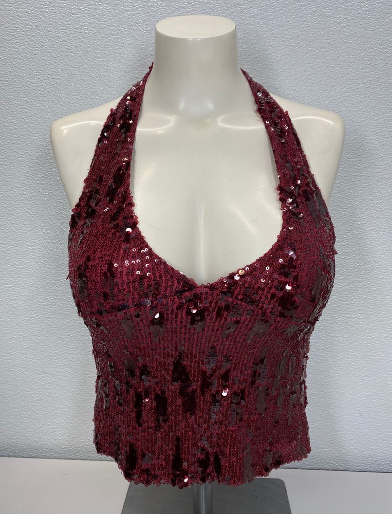Motel Womens Cosio Sequin Halter Top Red Size XS Cropped Length Halter Neck Slim